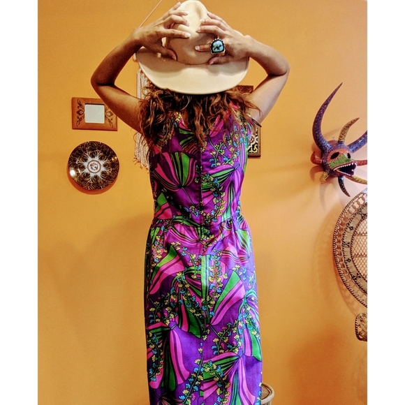 60s print maxi dress/gown - Picture 4 of 5